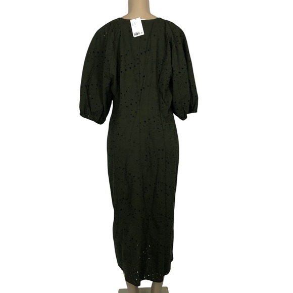 NWT H&M Eyelet Lace Puff Sleeve Midi Dress XL Boho Peasant Cottagecore Cowgirl - Picture 9 of 16